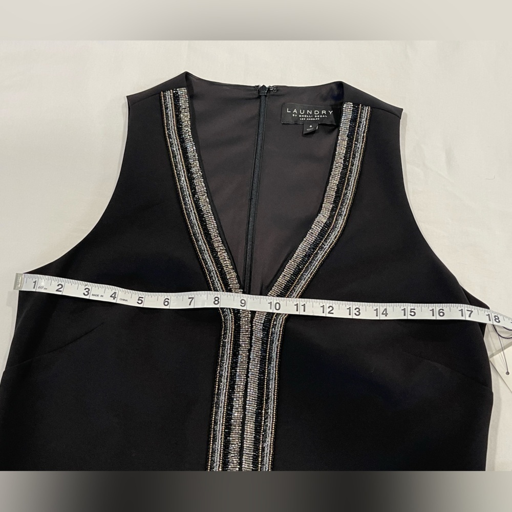 Laundry by Shelli Segal | NWT Sleeveless V-Neck ✨Embellished ✨Black Dress | 8 - Picture 5 of 11